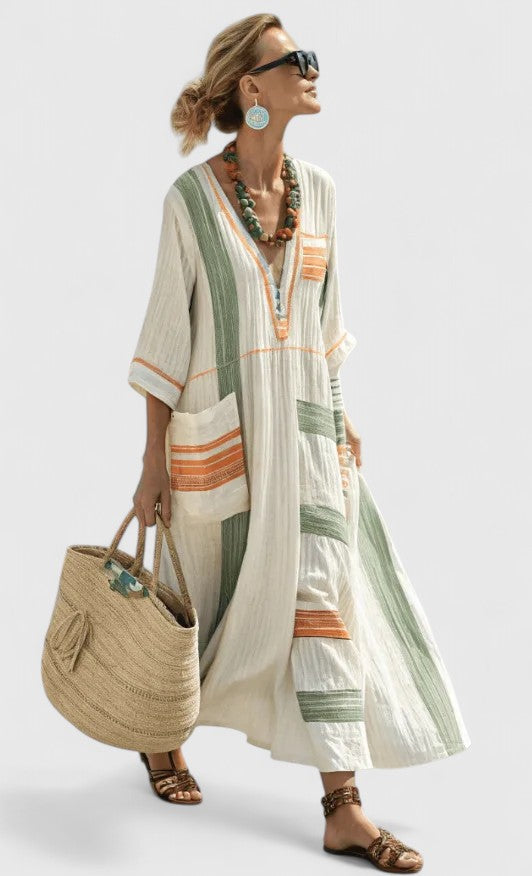 Sabrina – Striped V-Neck Maxi Dress with Pockets