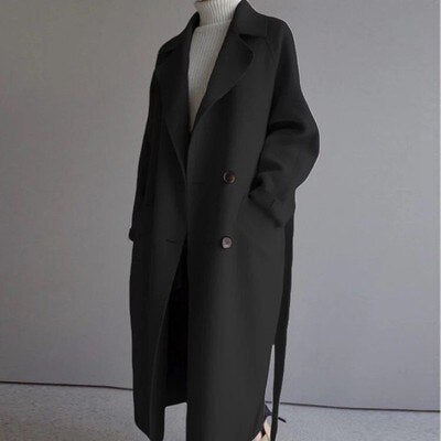 Lyra – Double-Breasted Maxi Coat with Wide Lapel