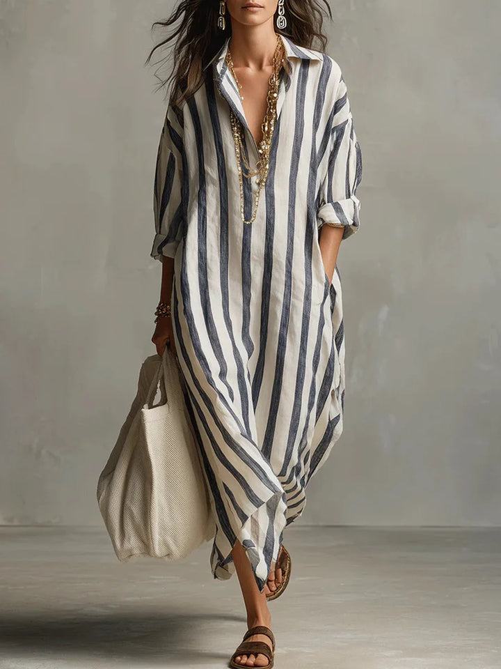 Amanda – Striped V-Neck Shirt Dress