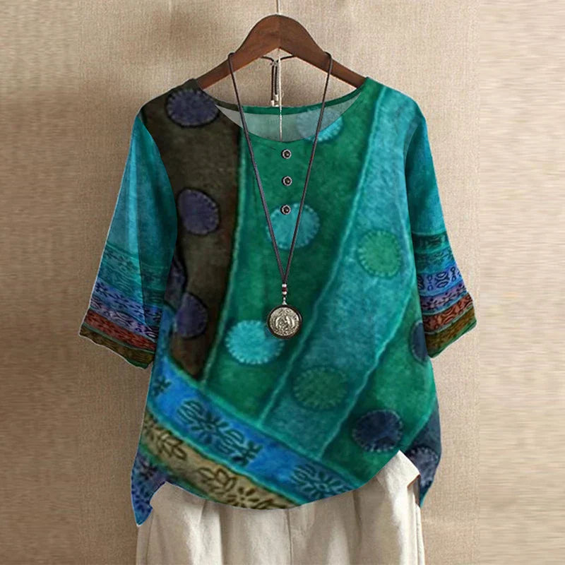 Frances – Elegant Floral Blouse with Vintage Boho Detail