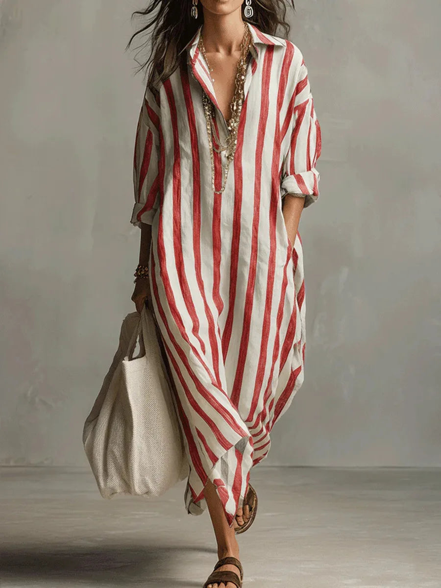Amanda – Striped V-Neck Shirt Dress