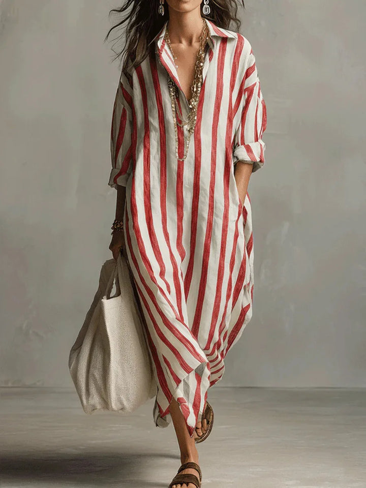 Amanda – Striped V-Neck Shirt Dress