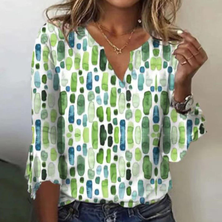 Anika – Bell Sleeve Blouse with Boho Print