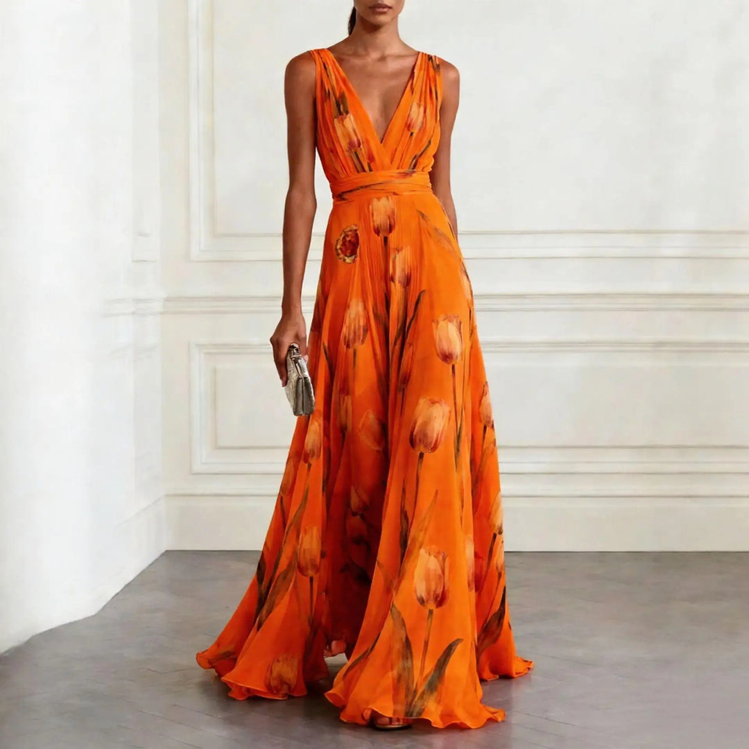 Quinn – Elegant V Neck Maxi Dress for Wedding Guests