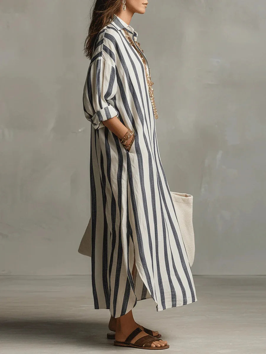 Amanda – Striped V-Neck Shirt Dress