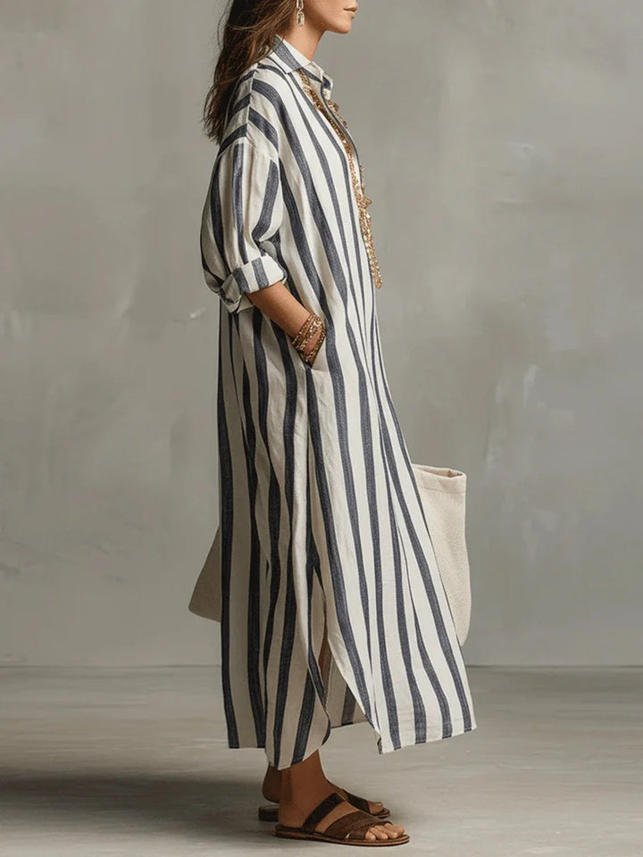 Amanda – Striped V-Neck Shirt Dress