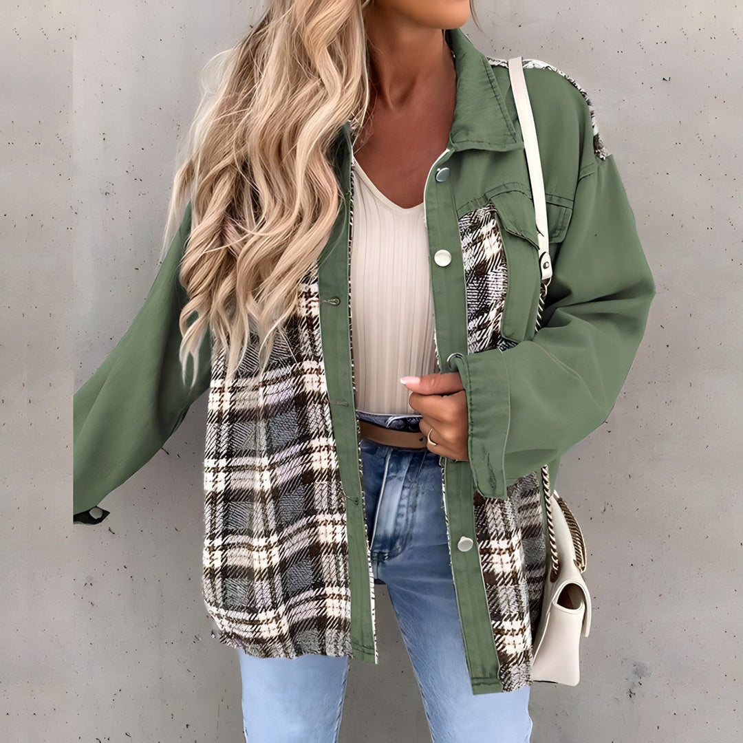 Leila – Plaid Panel Shacket with Snap Front