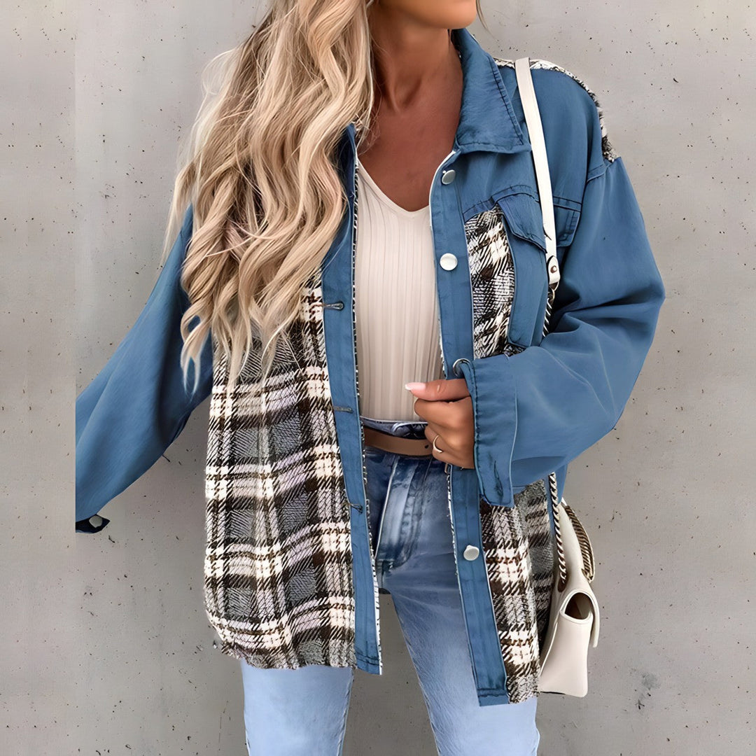 Leila – Plaid Panel Shacket with Snap Front
