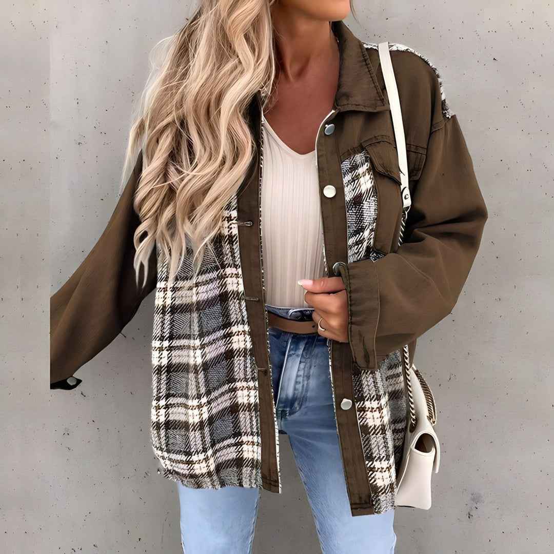 Leila – Plaid Panel Shacket with Snap Front