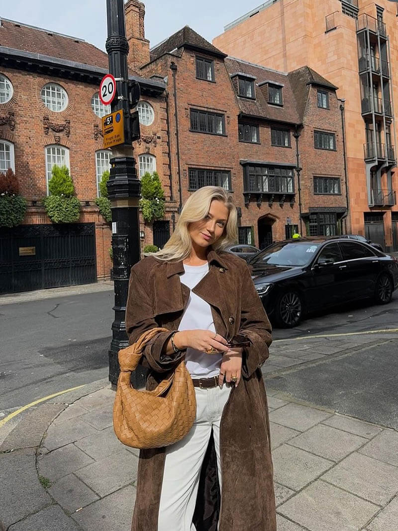 Makayla – Suede-Look Maxi Trench with Waterfall Lapel