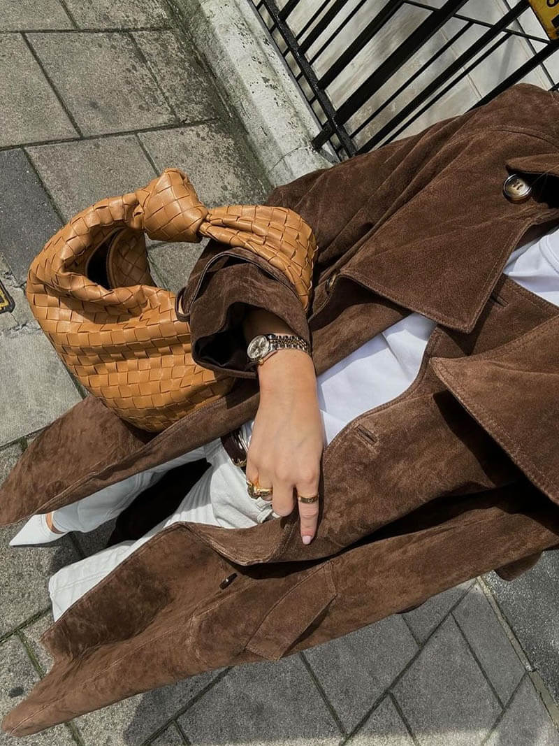 Makayla – Suede-Look Maxi Trench with Waterfall Lapel