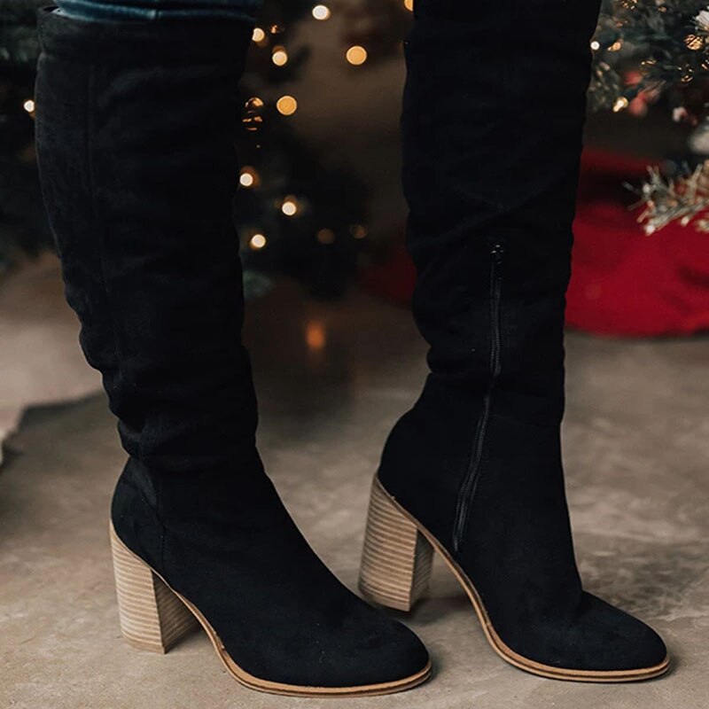 Mary – Pointed Toe Block Heel Knee-High Boots for Women
