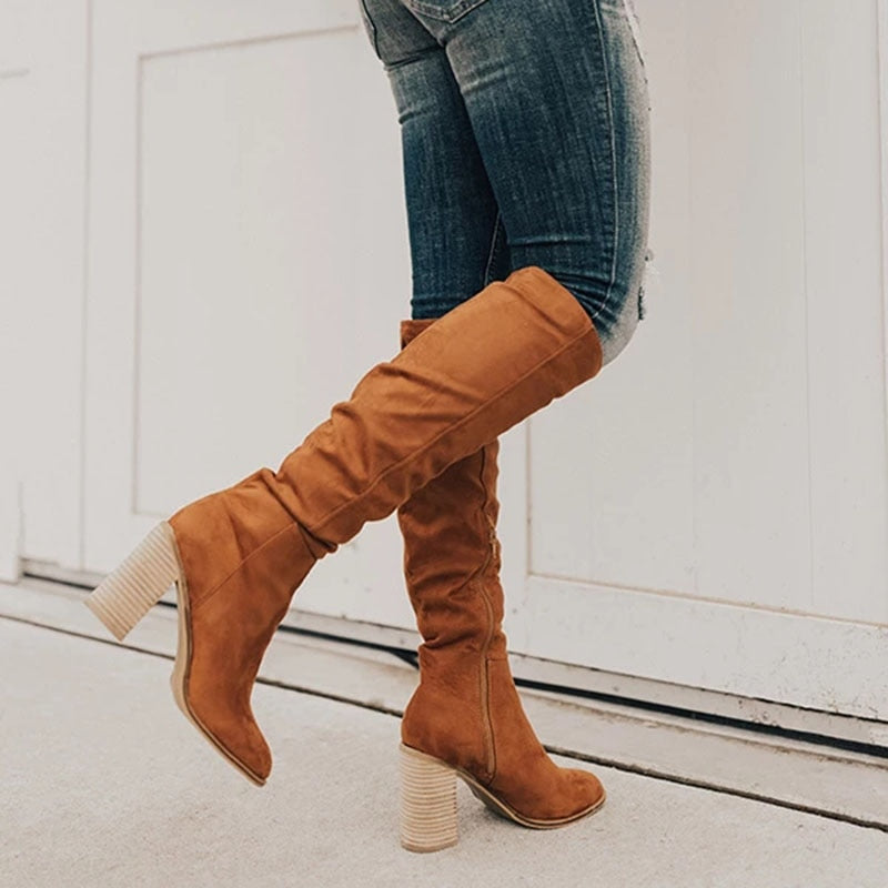 Mary – Pointed Toe Block Heel Knee-High Boots for Women