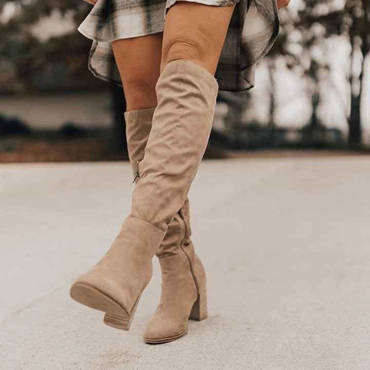 Mary – Pointed Toe Block Heel Knee-High Boots for Women