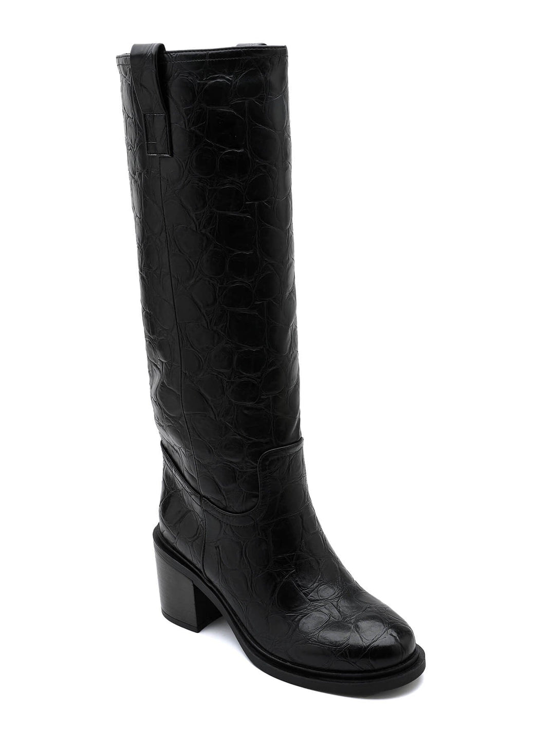 Genevra – Croc-Embossed Block Heel Knee-High Boots for Women