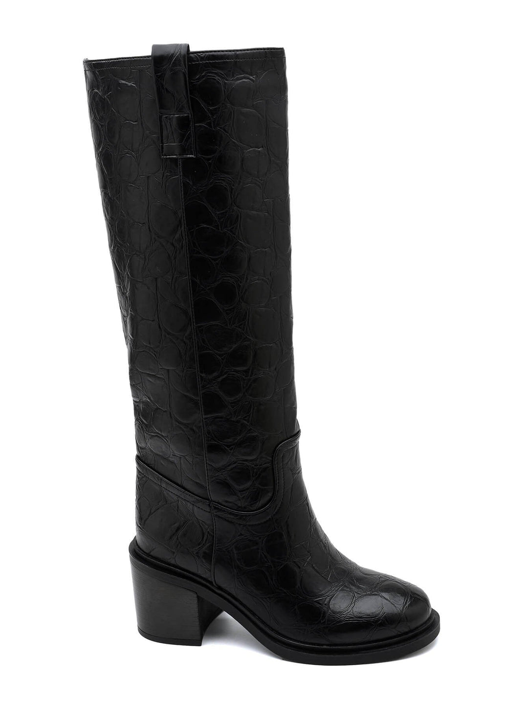 Genevra – Croc-Embossed Block Heel Knee-High Boots for Women
