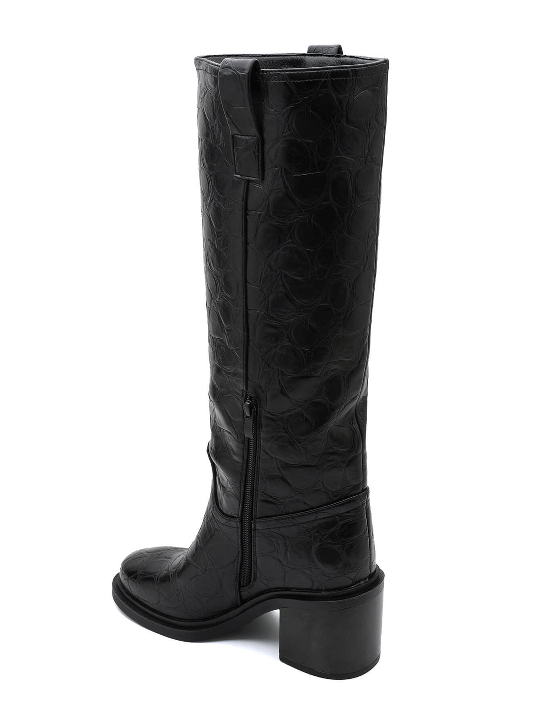 Genevra – Croc-Embossed Block Heel Knee-High Boots for Women