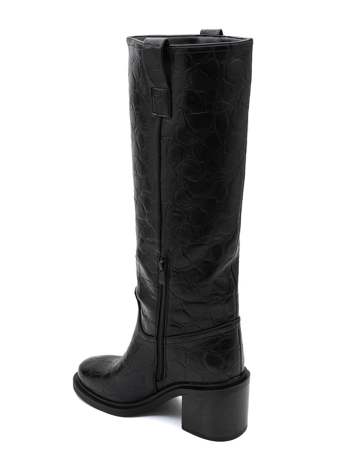 Genevra – Croc-Embossed Block Heel Knee-High Boots for Women
