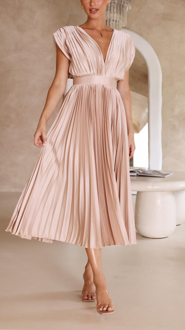 Marguerite | Elegant V-Neck Pleated Maxi Dress