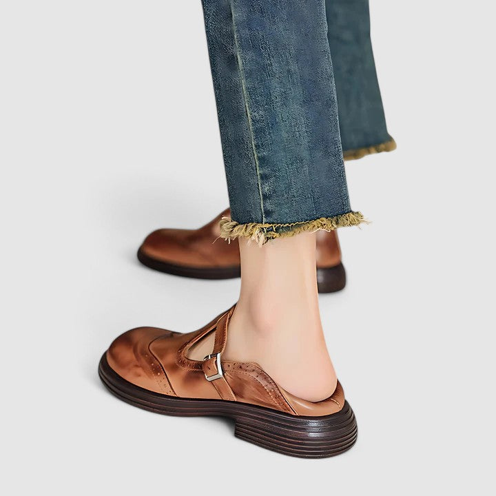Sally – T-Bar Mary Jane Flats with Buckle Strap