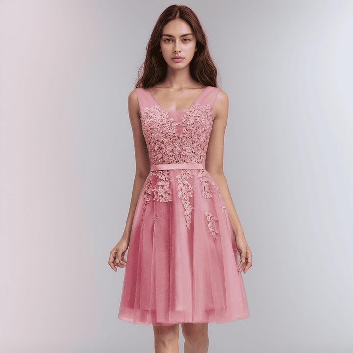 Blake – Floral Appliqué A-Line Dress for Wedding Guest & Homecoming