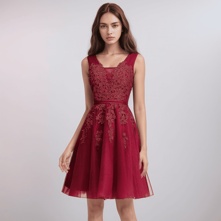 Blake – Floral Appliqué A-Line Dress for Wedding Guest & Homecoming