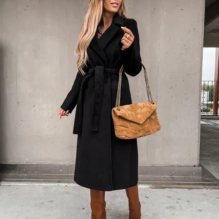 Louisa – Belted Longline Wrap Coat with Wide Lapel