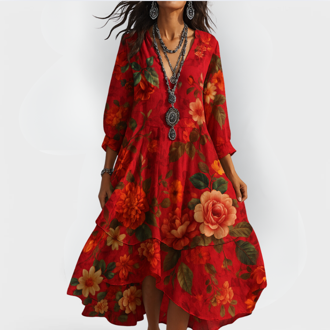 Penelope – Floral Tiered Midi Dress for Effortless Boho Style