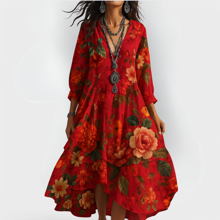 Penelope – Floral Tiered Midi Dress for Effortless Boho Style