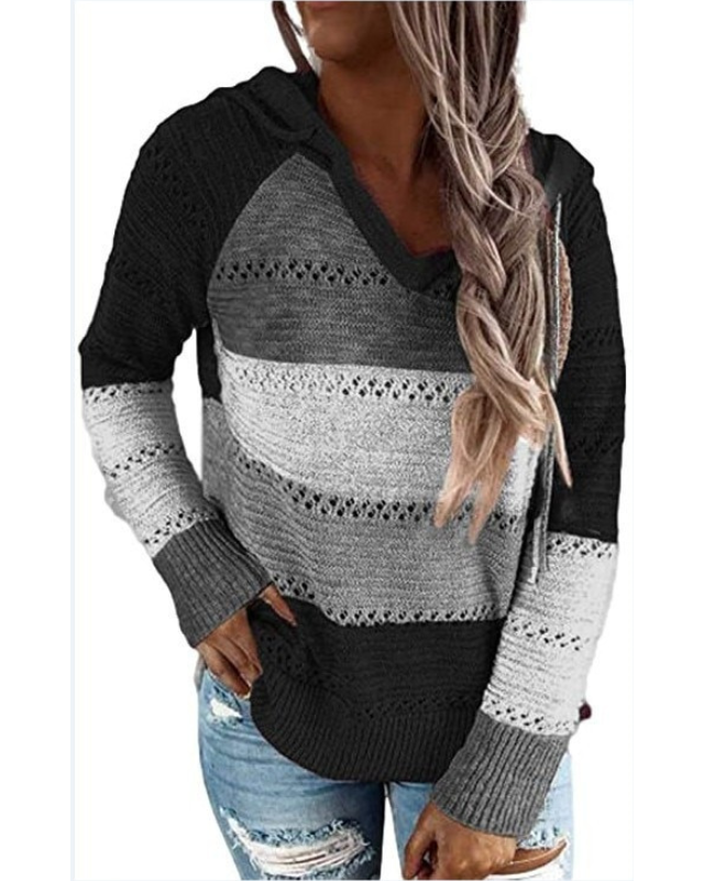 Kaia – Striped Pointelle Hooded Sweater for Fall