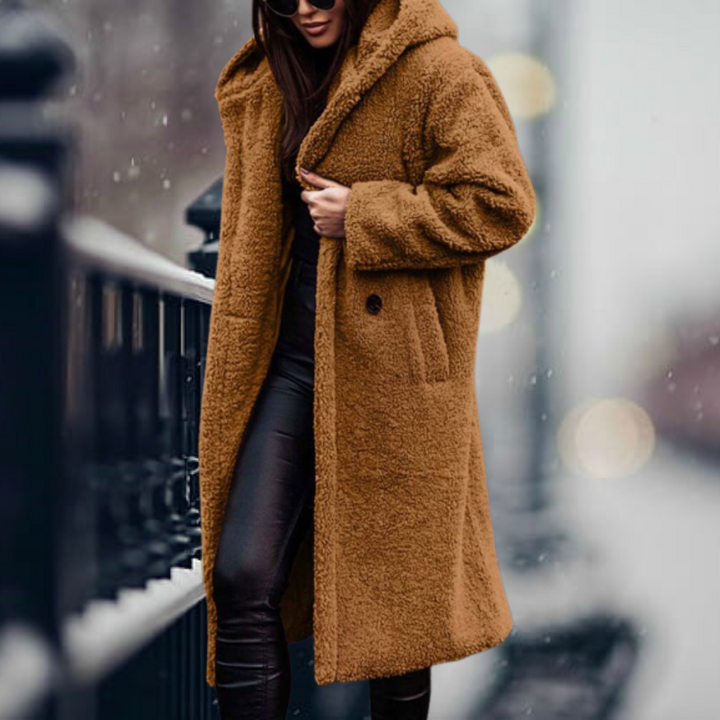 Katie – Longline Hooded Teddy Coat for Women
