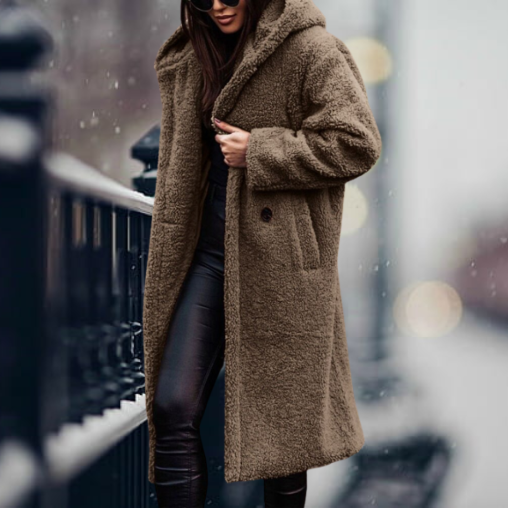 Katie – Longline Hooded Teddy Coat for Women