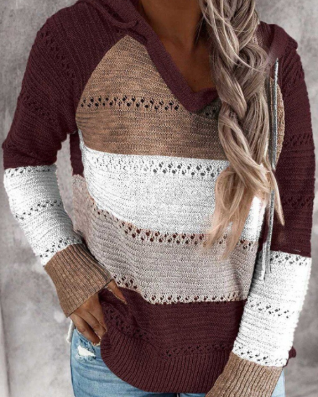 Kaia – Striped Pointelle Hooded Sweater for Fall