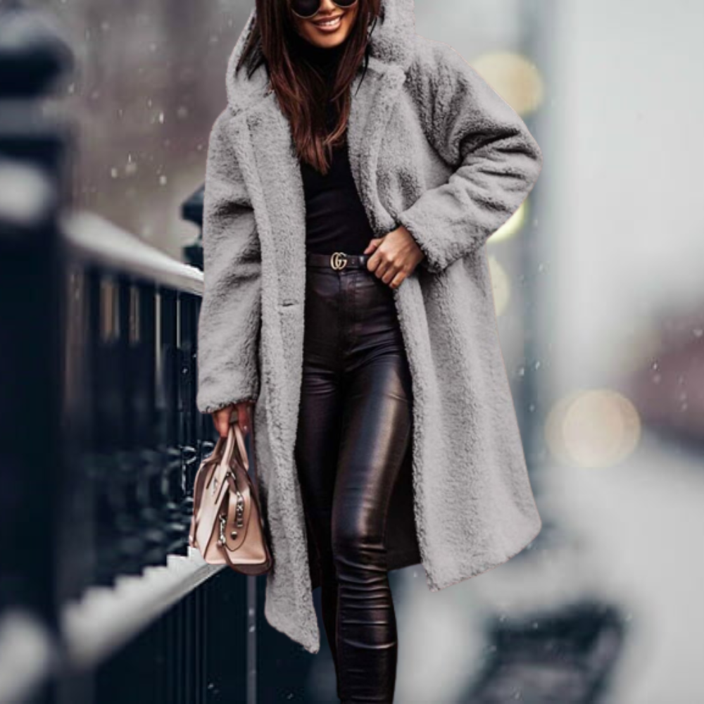 Katie – Longline Hooded Teddy Coat for Women