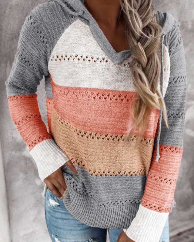 Kaia – Striped Pointelle Hooded Sweater for Fall