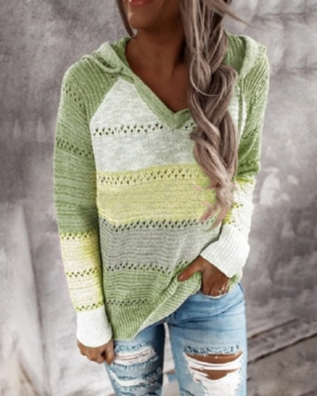 Kaia – Striped Pointelle Hooded Sweater for Fall