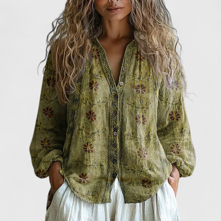 Nova – Chic Floral Blouse with Long Sleeve Boho Details
