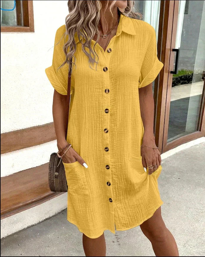 Julie – Casual Shirt Dress with Button-Down Polo Collar