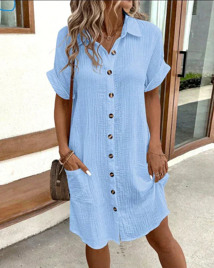 Julie – Casual Shirt Dress with Button-Down Polo Collar