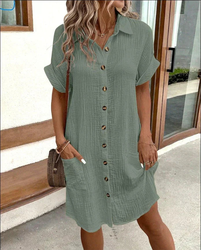Julie – Casual Shirt Dress with Button-Down Polo Collar