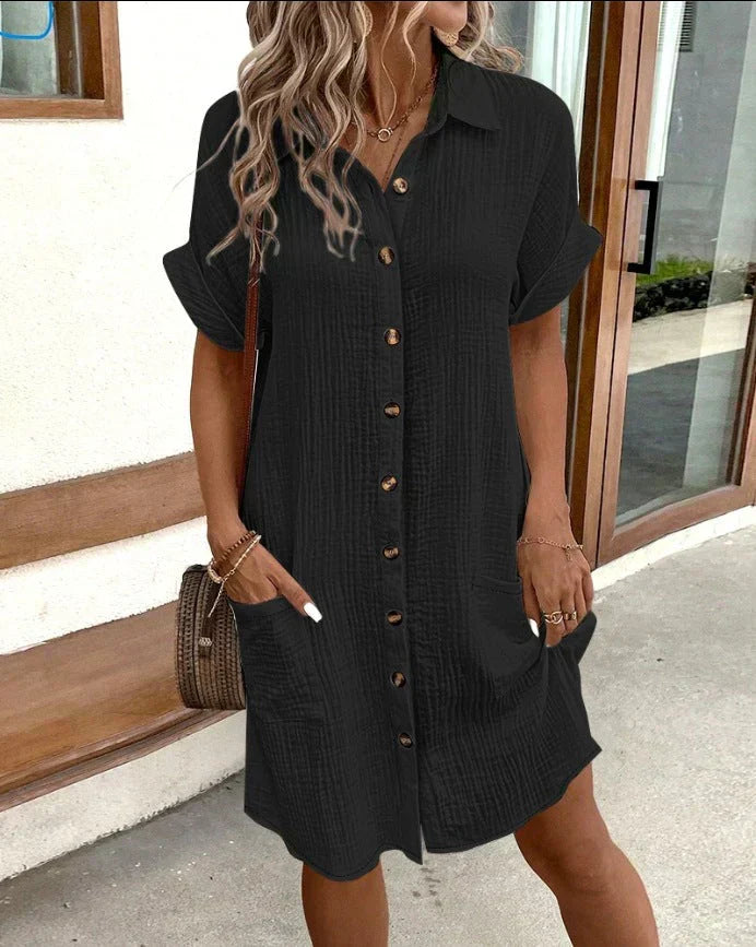 Julie – Casual Shirt Dress with Button-Down Polo Collar