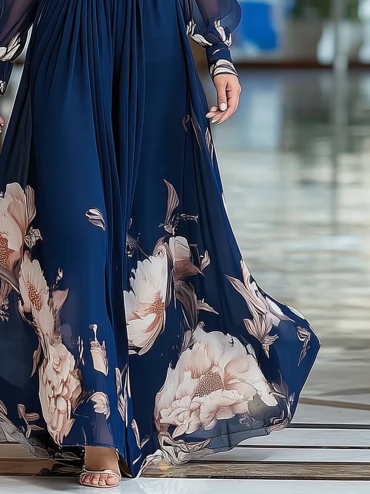 Molly – Pleated V Neck Floral Maxi Dress