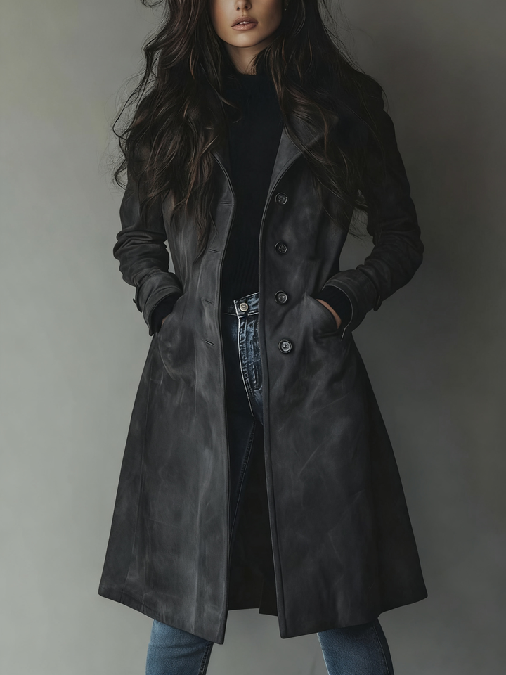 Lilly – Suede-Look Mid-Length Coat with Notch Lapel