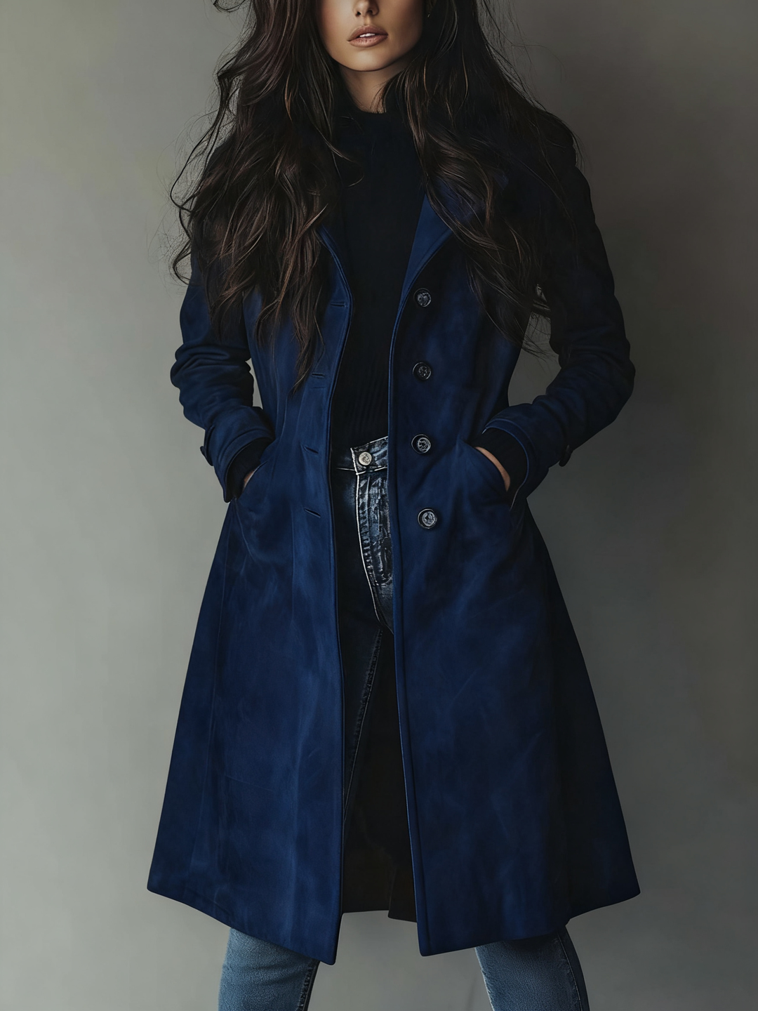 Lilly – Suede-Look Mid-Length Coat with Notch Lapel