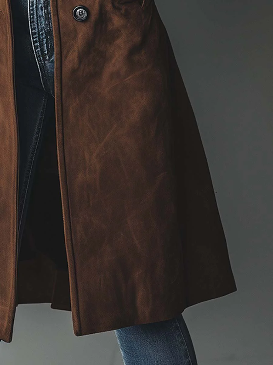 Lilly – Suede-Look Mid-Length Coat with Notch Lapel