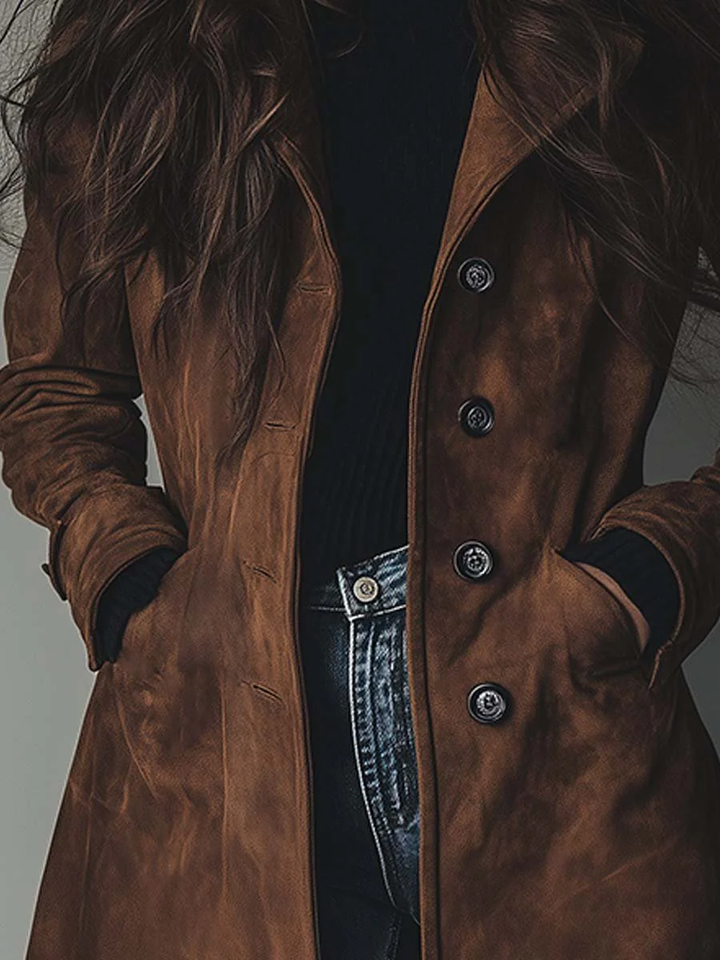 Lilly – Suede-Look Mid-Length Coat with Notch Lapel