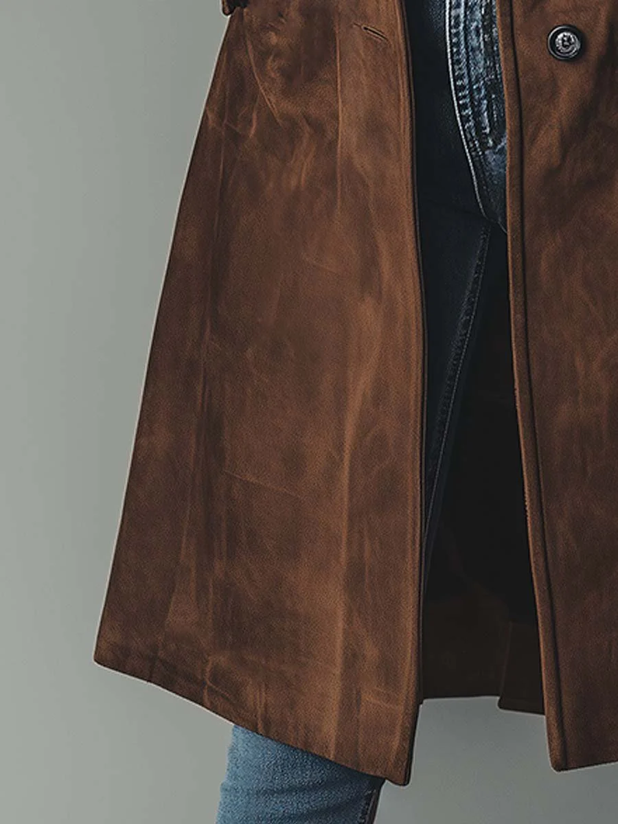 Lilly – Suede-Look Mid-Length Coat with Notch Lapel