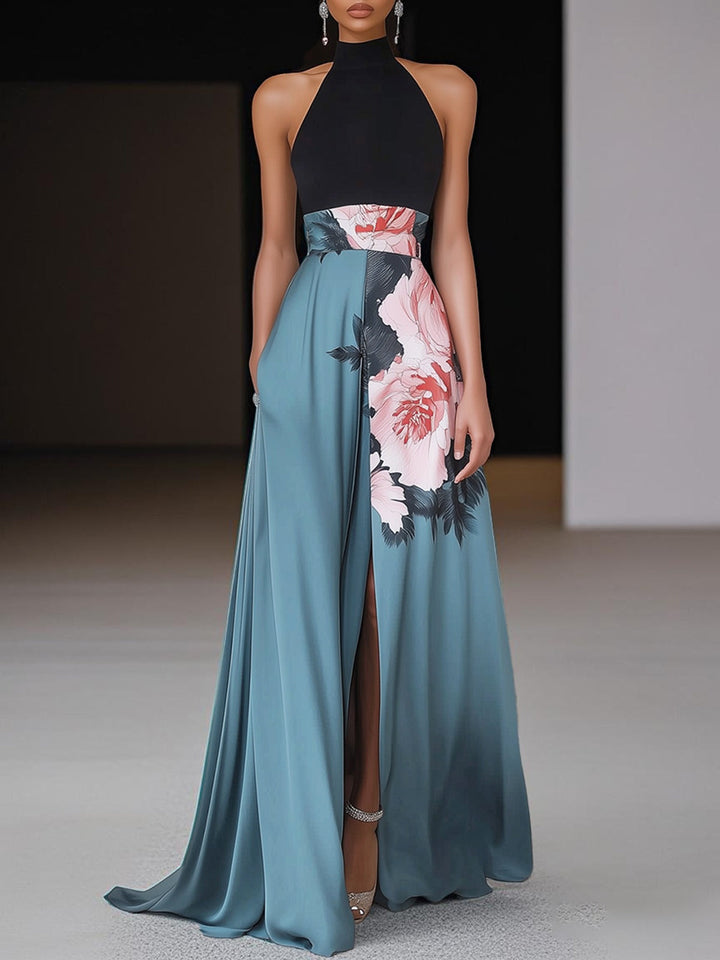 Catherine | Sleeveless Floral A-Line Maxi Dress with Slit
