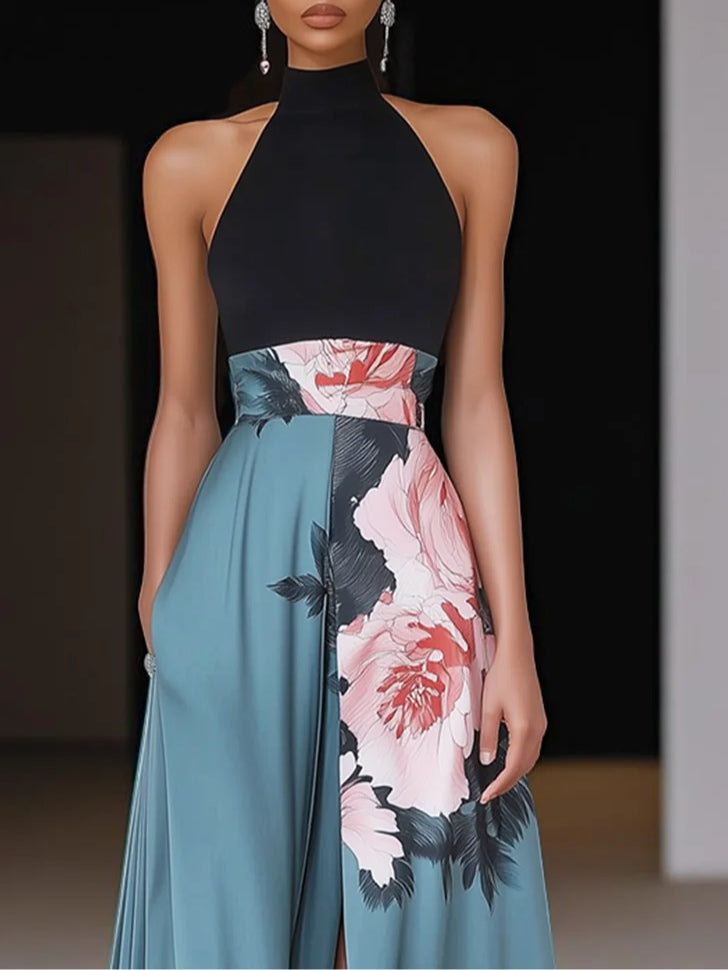 Catherine | Sleeveless Floral A-Line Maxi Dress with Slit