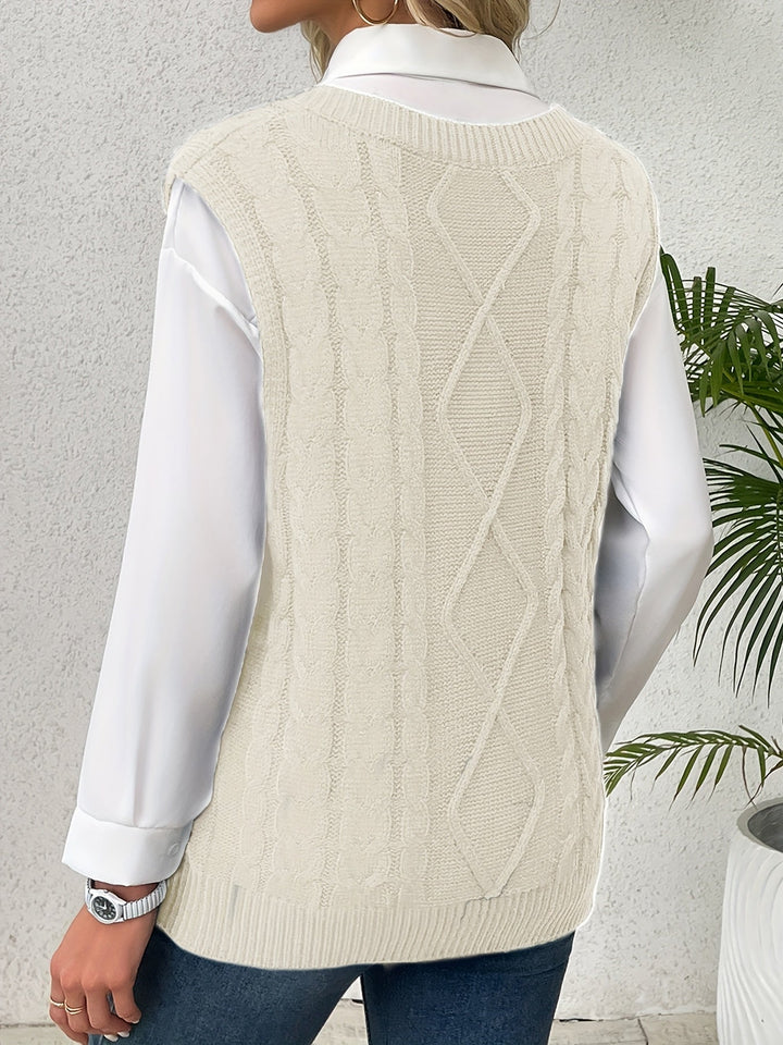 Gwendolen – Cable-Stitch V-Neck Sweater Vest for Women